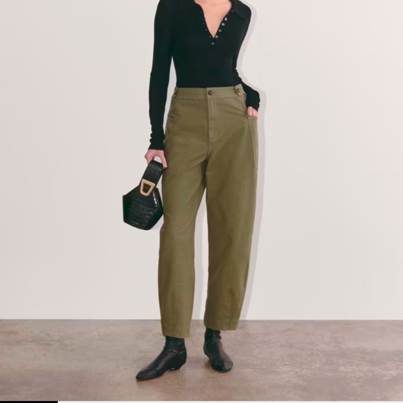 Everlane The Fatigue Barrel Pants High Rise Organic Cotton Linen Kalamata Size 8 - Picture 2 of 5